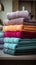 Organized comfort Towels stacked neatly for a clean and sophisticated look