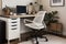 organized home office with sleek desk, ergonomic chair, and tidy filing cabinet