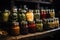 Organized pantry shelves filled with neatly arranged jars