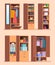Organized wardrobe. Shelves with clothes interior furniture for jackets pants and shoes vector cartoon set