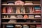 organized wardrobe shelves with folded items