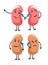 Organs with face, kidneys pair isolated icons, sick and healthy