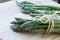 Orgarnic fresh asparagus wooden block