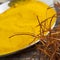 Oriental asian indian spices chili saffron strings curcuma powder