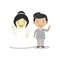 Oriental bride and oriental mestizo bridegroom Interracial newlywed couple in cartoon style Vector illustration