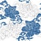 Oriental Cape jasmine and and aroma cloud for seamless pattern with blue and white tone