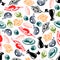 Oriental cuisine dishes and sake seamless pattern