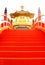Oriental golden pavilion and red bridge