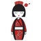 Oriental Japanese geisha doll with kimono with oriental flowers and stick with round element inspired by Asian tradition