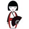Oriental Japanese geisha doll with kimono with orinetal fan element inspired by traditional japanese outfit and culture