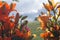 Oriental Lillies against countryside background