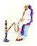Oriental man in white clothes with a hookah