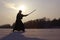 Oriental martial arts warrior at winter training