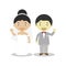 Oriental mestizo bride and oriental bridegroom Interracial newlywed couple in cartoon style Vector illustration