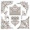 Oriental ornaments borders decorative elements with corners curls Arab and Indian patterns and frame