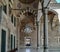 Oriental Ottoman architecture design and style of mosque exterior courtyard with pillars, built with impressive decorations