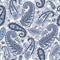 Oriental paisley pattern. Blue and white seamless wallpaper.