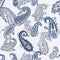 Oriental paisley pattern. Blue and white seamless wallpaper.