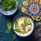 Oriental plate hummus with basil