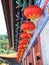 Oriental red lanterns hanged on a temple