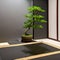 Oriental Serenity: An oriental-inspired meditation room with a tatami mat floor, a bamboo water fountain, and a bonsai tree, pro