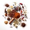 oriental spices and seasonings on a white background.top view
