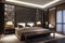 Oriental style bedroom interior with modern bed in luxury house