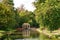 Oriental style garden with underarch cascade at Russel gardens in Kent UK