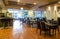 Oriental style interior of the japanese restaurant with nicely served table with napkins of the luxury five stars resort, hotel.