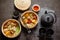 Oriental traditional chinese dumplings served in the wooden steamer