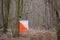 Orienteering. View of Checkpoint Prism and compost electronic and mechanical for orienteering in the autumn forest. Sports