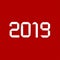 Origami 2019 symbol on a red background.