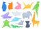 Origami animals. Geometric folded shapes for japanese game paper boat and plane, crane, birds, cat, elephant and rabbit