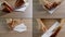 Origami art, stages of making paper plane, collage of four shots, closeup