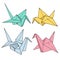 Origami birds crane shapes vector set