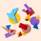Origami blue bird and multicolored geometric shapes