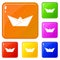 Origami boat icons set vector color