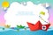 Origami boat sailing in the ocean, travel concept Template for advertising brochure, your text, paper art and digital craft style