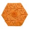 Origami composition. Creative paper hexagon with flowers orange isolated on white background.