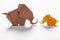 Origami elephant family in white background