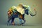 origami elephant vray rendering alberto seveso art multi colored