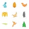 Origami figure icons set, cartoon style