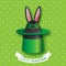 Origami Green Greeting card with Happy Easter - with Black Easter rabbit - green sunglasses,hat.