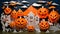 origami halloween. pumpkin and house halloween. wallpaper desktop. 9:16 bats. halloween design background wallpaper