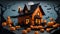 origami halloween. pumpkin and house halloween. wallpaper desktop. 9:16 bats. halloween design background wallpaper