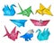 Origami hand drawn vector set, watercolor style