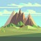 Origami landscape in 3d low poly style with mountains, trees and sky