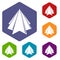 Origami mountain icons vector hexahedron