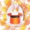 Origami Orange Greeting card with Happy Easter - with white Easter rabbit.