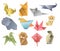 Origami paper animals asian art or hobby folded sheets